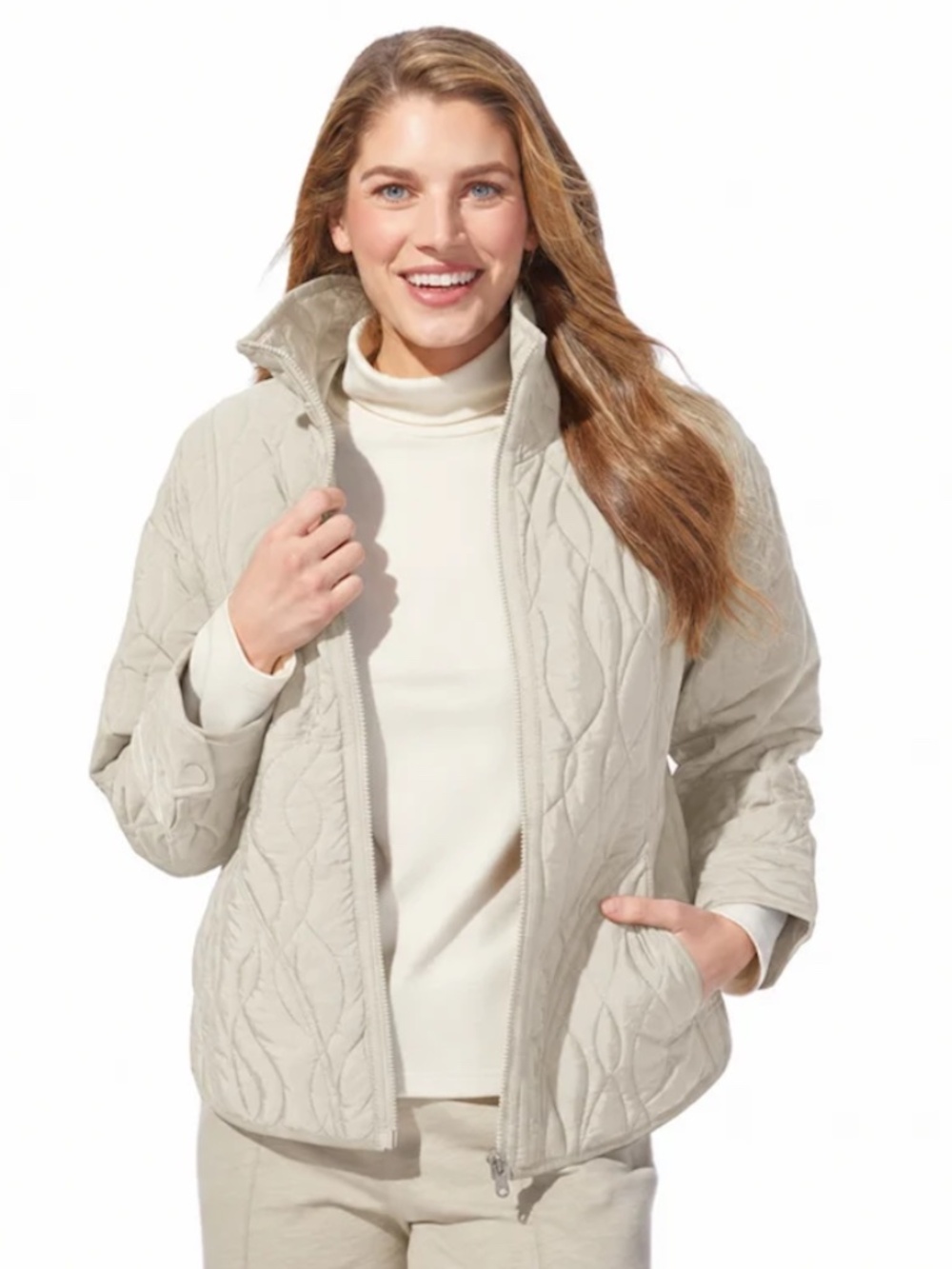 Escape by Habitat Quilted Wave Zip-Front Jacket in Khaki NWT
